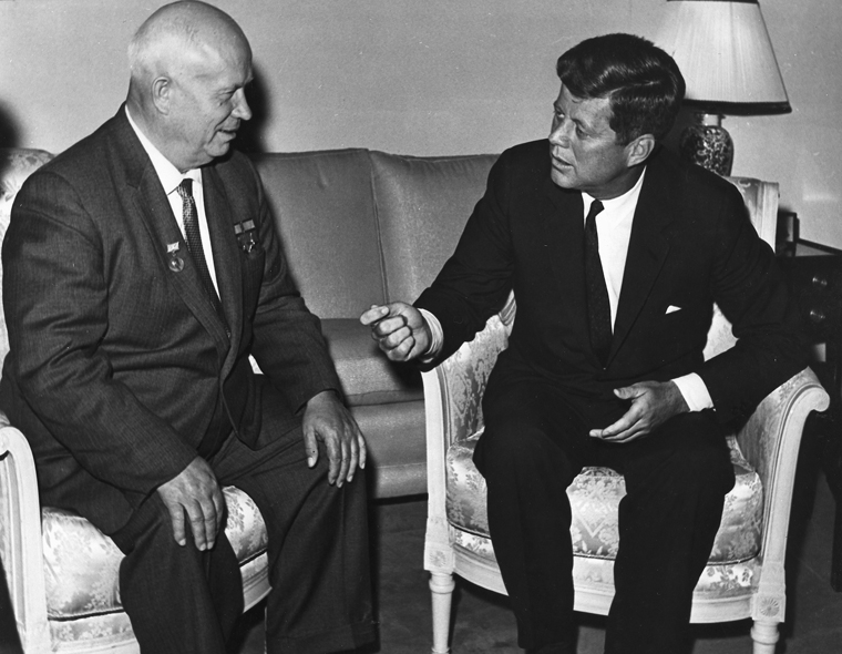 03 June 1961.  President Kennedy meets with Chairman Khrushchev at the U. S. Embassy residence, Vienna. U. S. Dept. of State photograph in the John Fitzgerald Kennedy Library, Boston.