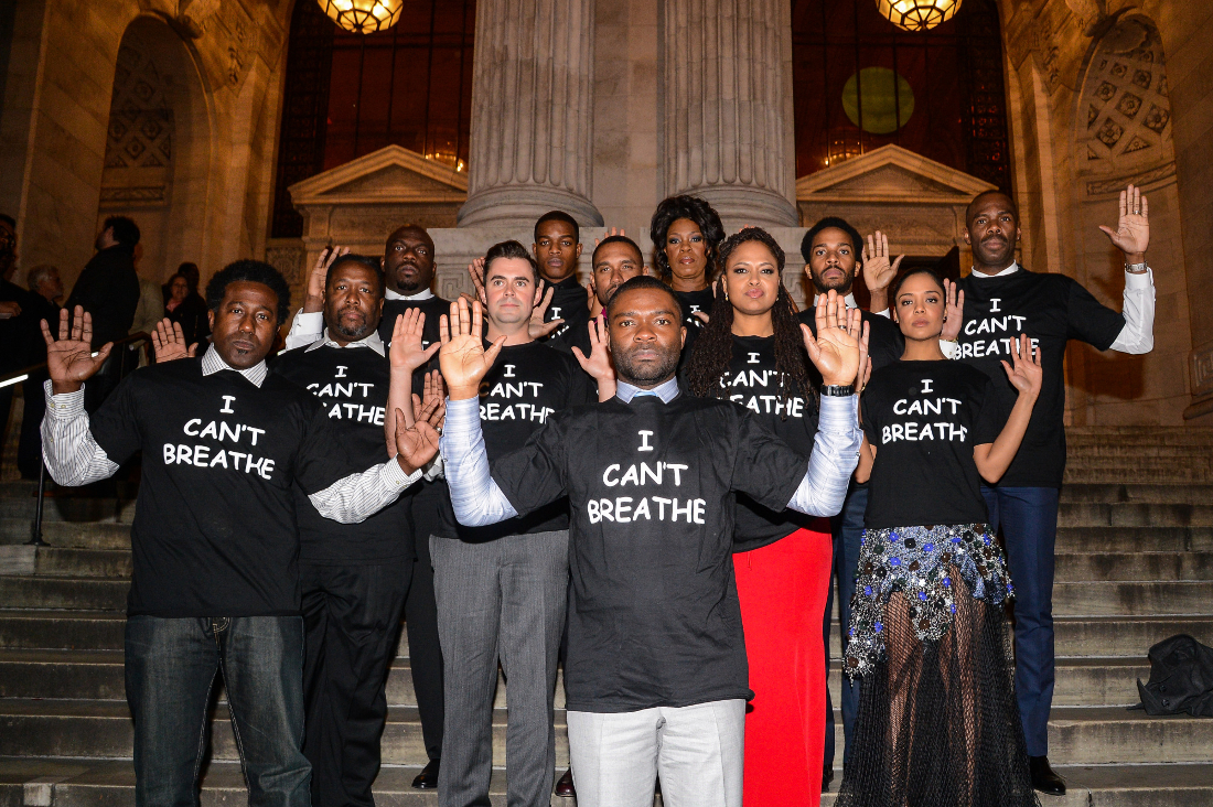 Actor David Oyelowo, Director Ava DuVernay and Selma crew in "I Can't Breathe" in honor of Eric Garner who was choked to death by a white New York Police Officer.