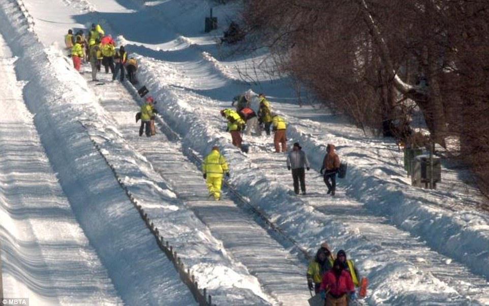 In Boston, prisoners shovel snow, at the rate of 20 cents per hour,  to clear up roads.