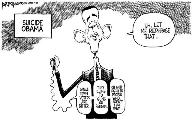 Amid the April 2008 controversy over then Senator Obama's remarks about "bitter" voters, the State of South Carolina ran a cartoon lampooning Obama portraying him as a suicide bomber.