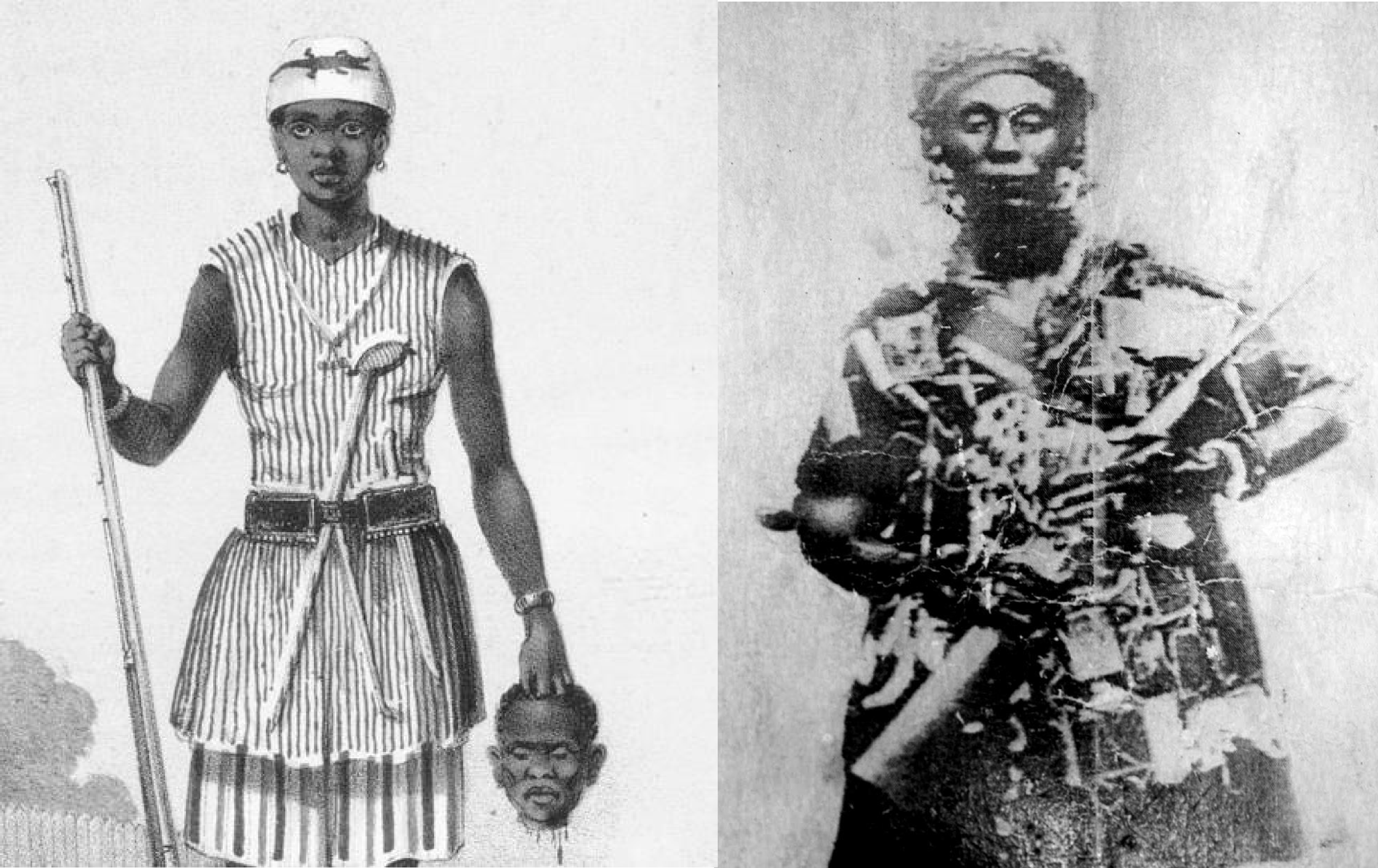 A Gbeto Warrior (left) and Yaa Asantewa (right).